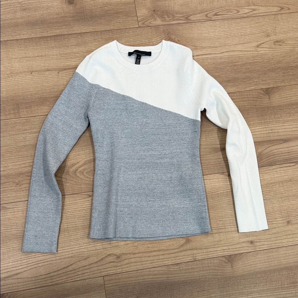 White House Black Market Gray and White Long Sleeve Top